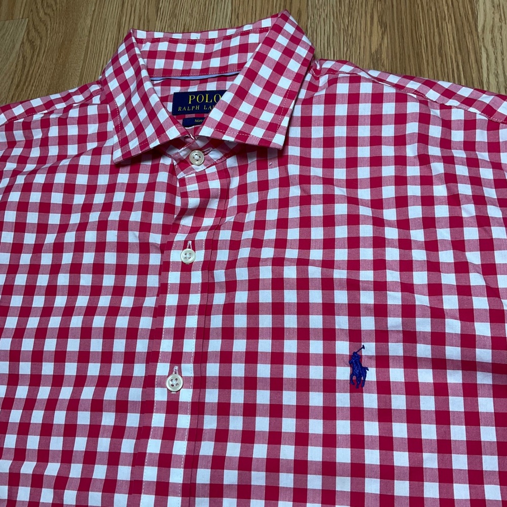 Polo Ralph Lauren Mens XL Red Gingham Non-Iron Long Sleeve Button Down Shirt